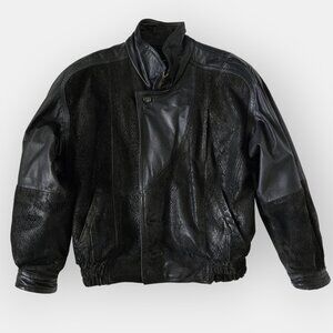 Men's Vintage 80s Snake print black leather moto jacket Made in Canada